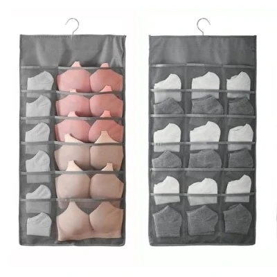 Image of Hanging Storage 30 Pockets Closet Wardrobe Bra Underwear Socks Ties Organiser，Large Organiser for Wall Double Sided Space Saving Clothes (30 grey)