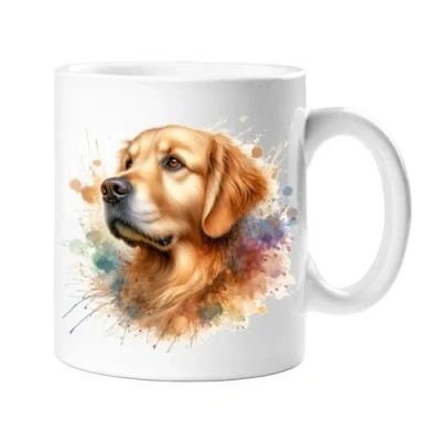 Image of Stag Gallery Golden Retriever Dog Watercolour Splash Effect Gift 10oz Ceramic Mug Artistic Colourful Coffee Tee