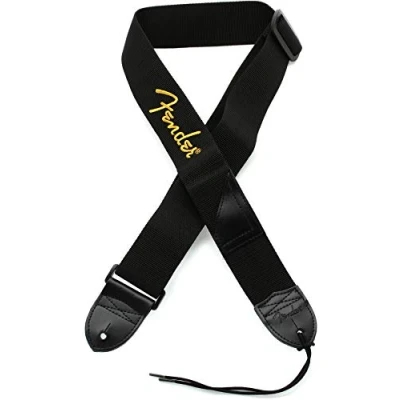 Image of Fender Guitar Strap, Polyester Webbing with Yellow Logo, Adjustable 33 53, Black
