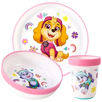 Image of Paw Patrol 3pcs Reusable Bicolor Premium Kids Dinner Tableware Set Plate, Bowl &amp; Tumbler, Free