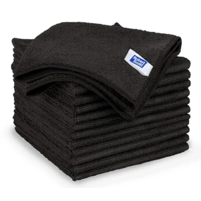 Image of AVERN Microfiber Cleaning Cloth, All Purpose Microfibre Towels 250GSM Streak Free Rags Microtex Pack Of 10 Large Size 40 x cm (15.7 15.7 inch) (Black)