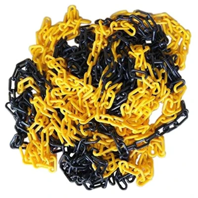Image of KATSU Plastic Chain Barrier 25 Meters 8mm x 25m High Visibilty Black and Yellow Link for Warning Safety Parking Space, Crowd Control, Traffic, Queuing Line 990941