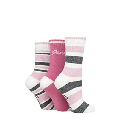 Image of Women&#039;s 3 Pair Jeep Performance Full Cushion Striped Boot Socks Rose / Cerise Cream 4 8 Ladies