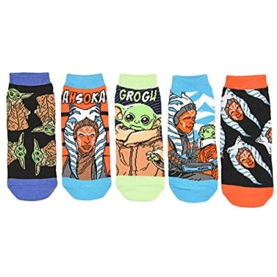 Image of Hyp Star Wars Ahsoka Tano with Baby Yoda Juniors/Womens 5 Pack Ankle Socks, Multi, Medium