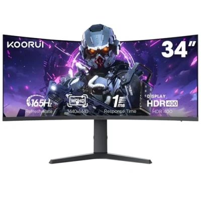 Image of KOORUI 34 Inch Curved Monitor Ultrawide Gaming with 1000R VA Panel, WQHD 3440x1440, 165Hz, HDR400,HDMI &amp; DisplayPort
