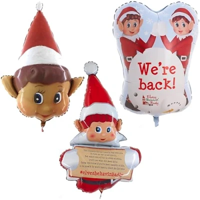 Image of Toyland® Pack of 3 Elves Behavin Badly Foil Balloon Christmas Party Decorations Balloons