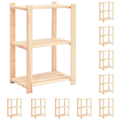 Image of vidaXL 3 Tier Storage Racks 10 pcs 60x38x90 cm Solid Pinewood 150 kg