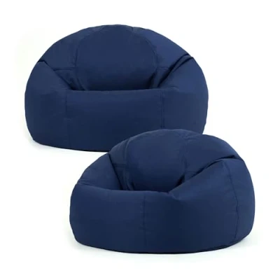 Image of Bean Bag Bazaar Outdoor Bag, Navy Blue, Set of 2, Water Resistant Fabric, Large Beanbag with Filling Included, Floor Chair, Garden Seating, Furniture