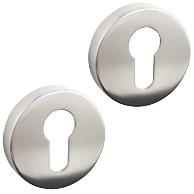 Image of Decoranddecor Pair of Euro Escutcheon Cover Key Rose (Pair Cover, Brushed Chrome)