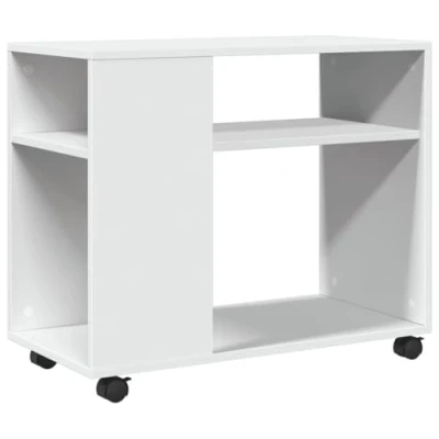 Image of vidaXL Side Table with Wheels White Engineered Wood, Open Design, 2 Shelves, Modern Storage Furniture for Living Room/Bedroom/Kitchen, 70 x 35 60 cm