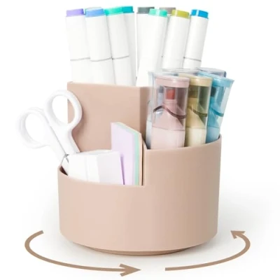 Image of AiQInu Rotating Pen Holder, 360 Desk Organiser with 3 Compartments, Large Capacity, for Office Storage &amp; Organisation, Make Up, Crafts