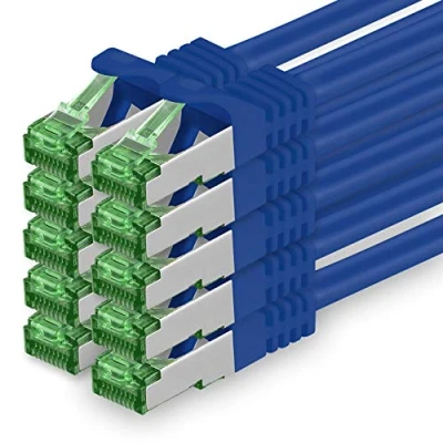 Image of Cat.7 ethernet cable 2m Blue 10 pieces Cat7 lan network 10GBASE T 10000 Mbps (Sftp Pimf) double shielded patchcable RJ45 plug Cat.6a