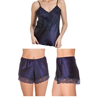 Image of undercover lingerie CT46 F58 Womens Luxury Satin Camisole Knicker Set Navy XXOS