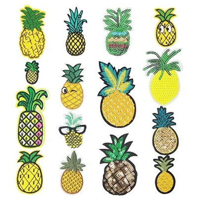 Image of Libiline Embroidered Patch Pineapple Sew On/Iron On Applique Clothes Dress Plant Hat Jeans Sewing Flowers DIY Accessory (Pineapple)