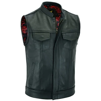 Image of Leatherick Mens SOA Groove Club Premium Cowhide Motorcycle Leather Black Waistcoat (S46)