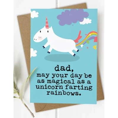 Image of Dad Unicorn Farting Funny Fathers Day Card, Cheeky Card for Dad, Birthday