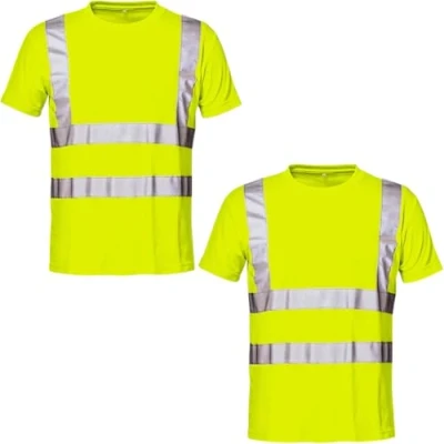 Image of NIYS Pack of 2 Hi Vis Safety T Shirt for Men High Visibility Short Sleeve Work with Reflective Tape Lightweight, Breathable Workwear Yellow/Orange/Navy, S 3XL (Yellow, Small)