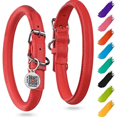 Image of Rolled Leather Dog Collar for Small Dogs Soft Padded Collars Medium Puppy Large Breed Male and Female