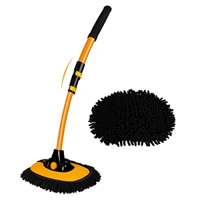 Image of 15 Curved Car Cleaning Brush with Telescopic Handle 43&quot; Aluminum Alloy Long Rod Wash Mop For Washing Caravan Van Truck Boat RV Roof Soft Chenille Head Duster Clean Product Not Hurt Paint Scratch Free