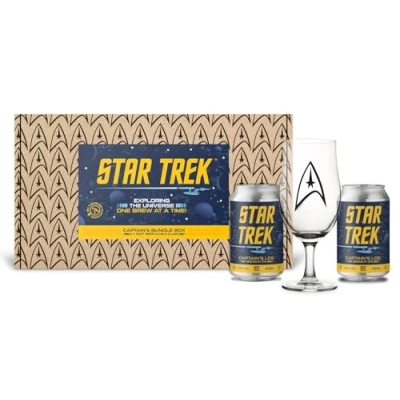 Image of Star Trek The Captains Bundle Beer Gift Set. 6x330ml Captain&#039;s Log IPA Cans, 4.2% ABV, and Branded Chalice Glass. for Fans, Birthdays, Christmas, or Father&#039;s Day