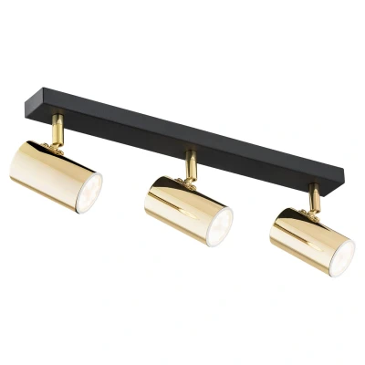 Image of Lagos Ceiling 3 Light Spotlight Bar Brass Steel, Black Structure