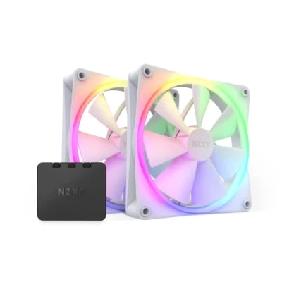 Image of NZXT F140 RGB Fans RF R14DF W1 Advanced Lighting Customization Whisper Quiet Cooling Twin (RGB Fan &amp; Controller INCLUDED) 140mm White