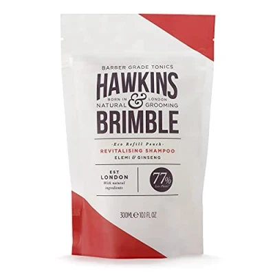Image of Hawkins &amp; Brimble Shampoo Eco Refill Pouch 300ml for Men Revitalise Hair Dry Scalp Friendly Pouches (Shampoo Pouch)