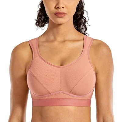 Image of SYROKAN Women&#039;s Comfort Sports Bra High Impact for Large Breasts Wireless Stretch Support Bounce Control Gentle Rose 34C