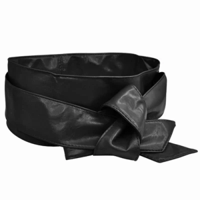 Image of Black PU Leather Women Wrap Corset Cinch Tie Wide Waist Belt Band