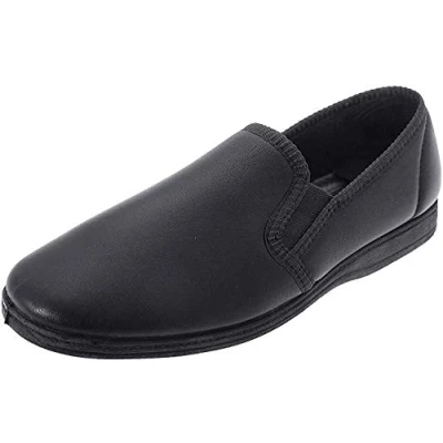 Image of Men&#039;s Softie Leather Slippers Hadley Twin Gusset with Rubber Sole (12 UK, Black)