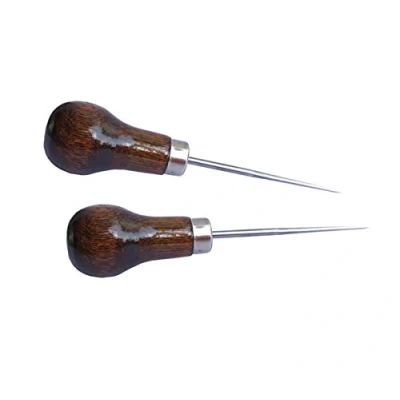 Image of ZLKSKER (Pack of 2) Wooden Handle Scratch Awl for Leather Punch Hole or DIY Handmade (Gourd Awl) (2)