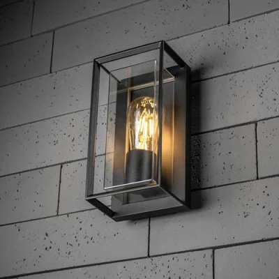 Image of CGC Lighting Outdoor Outside Wall Light Black Modern, E27 Bulb, Mains Powered, Garden, Porch, Patio (Black)