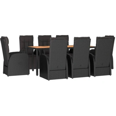 Image of Vidaxl 9 Piece Garden Dining Set Black Poly Rattan&amp;Solid Wood Acacia