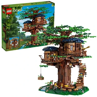 Image of LEGO Ideas Tree House, Model Construction Set for 16 Plus Year Olds with 3 Cabins, Interchangeable Leaves, Minifigures and a Bird Figure 21318