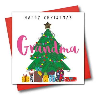 Image of Embellished Christmas Greeting Card, Happy Grandma, Tree and Presents