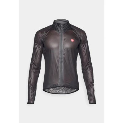 Image of Castelli Men’s Squall Shell Jacket, Full Waterproof, Windproof Lightweight Reflective Jacket for Road Cycling &amp; Gravel Biking, Light Black/Silver Gray, Large