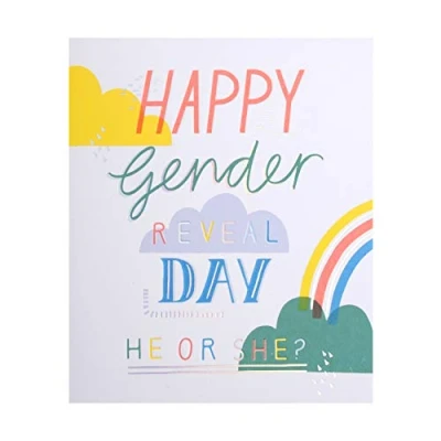 Image of Gender Reveal Celebration Card from Hallmark Contemporary Design with Neon Inks and Foil Details