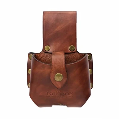 Image of TOURBON Large Genuine Leather Tape Measure Holder Belt Pouch Electricians Tool Holster