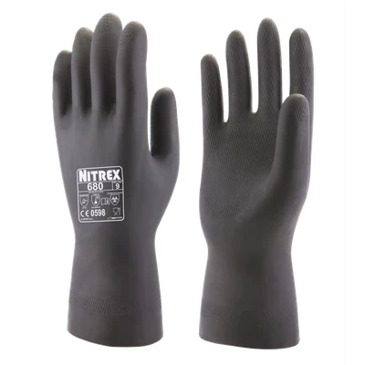 Image of Nitrex 680 Black Flock Lined Latex Gauntlet 10 Pairs Size 7