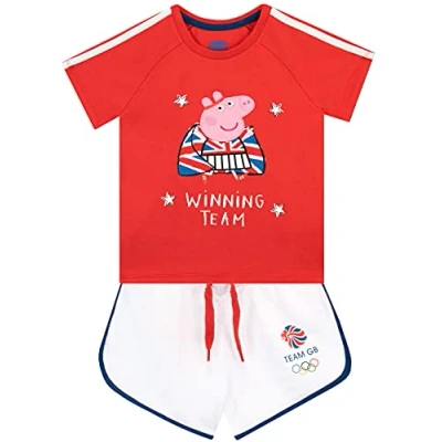 Image of Peppa Pig Girls T Shirt and Short Set Team GB Red 5 6 Years