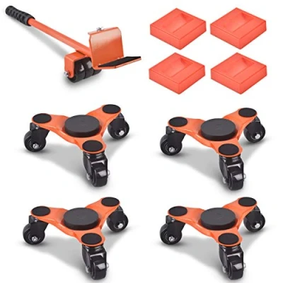 Image of Ronlap 6 Inch Steel Tri Dolly, 3 Wheels Furniture Mover&#039;s Dolly with Lifer, Heavy Moving Rollers Leg 200 KG Capacity 4 Pack (orange)