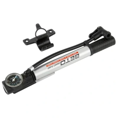 Image of Beto Mini Floor Pump, Silver (Aluminium), 8.5 bars, Manual, Bicycle Accessory