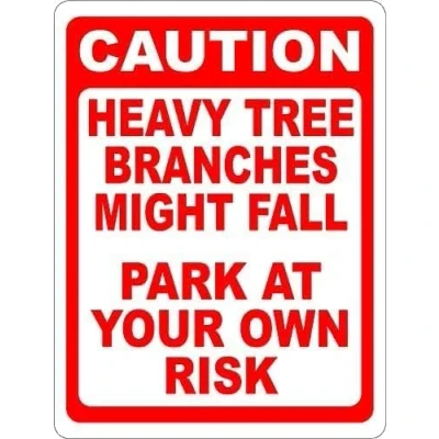 Image of Funny Retro Metal Tin Sign Caution Heavy Tree Branches Might Fall Park At Your Own Risk Signs for Kitchen Home Office Bar Cafe Decor 8x12 Inch.