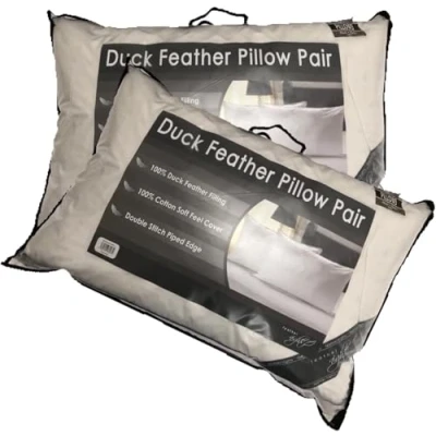 Image of NIGHTS Hotel Quality 100% Duck Feather Pillow Pair Soft Extra Filling Available in 1 pack of 2 pillows or 1pk 4