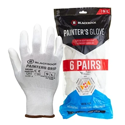 Image of Blackrock Pack Of 6 Pairs Lightweight Painter&#039;s PU Grip Safety Work Gloves, Mens Womens Sensitive Precision Working, Ideal For Painting &amp; Decorating, Electronics, Assembly, Handling Size Large