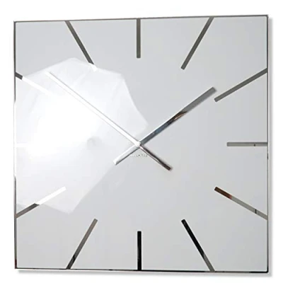 Image of FLEXISTYLE Large wall clock square 50cm white mirror silent non ticking for living room bedroom office