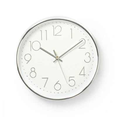 Image of Wall Clock 30cm Diameter School Office Home Study Kitchen White &amp; Silver