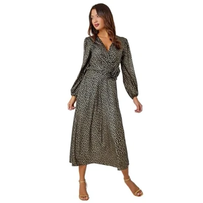 Image of Roman Womens Metallic Star Print Corsage Midi Wrap Dress Black Size 14 UK