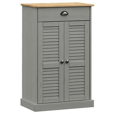 Image of vidaXL Solid Pine Wood Shoe Cabinet VIGO Grey Durable Storage with 2 Shelves and 1 Drawer, Easy Maintenance, Suitable for Bedroom, Entranceway, Living Room