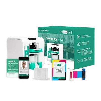 Image of EasyBadge 3.0 Complete ID Card Printer Bundle with Design Software, Blank Cards, and Riboon